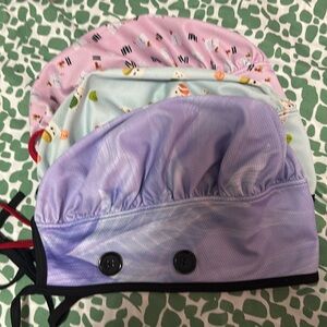 Scrub hats bonnet for sale. Bundle, set of three, pink, kawaii sushi, floral